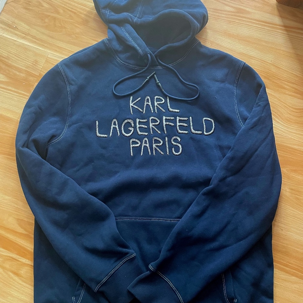 Karl Lagerfeld Blue Embroidered Hoodie Size Medium